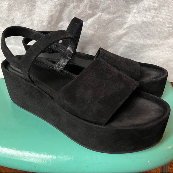 FURLA CAPRICCIO SLINGBACK BLACK PLATFORM SUEDE SANDALS - Picture 8 of 11